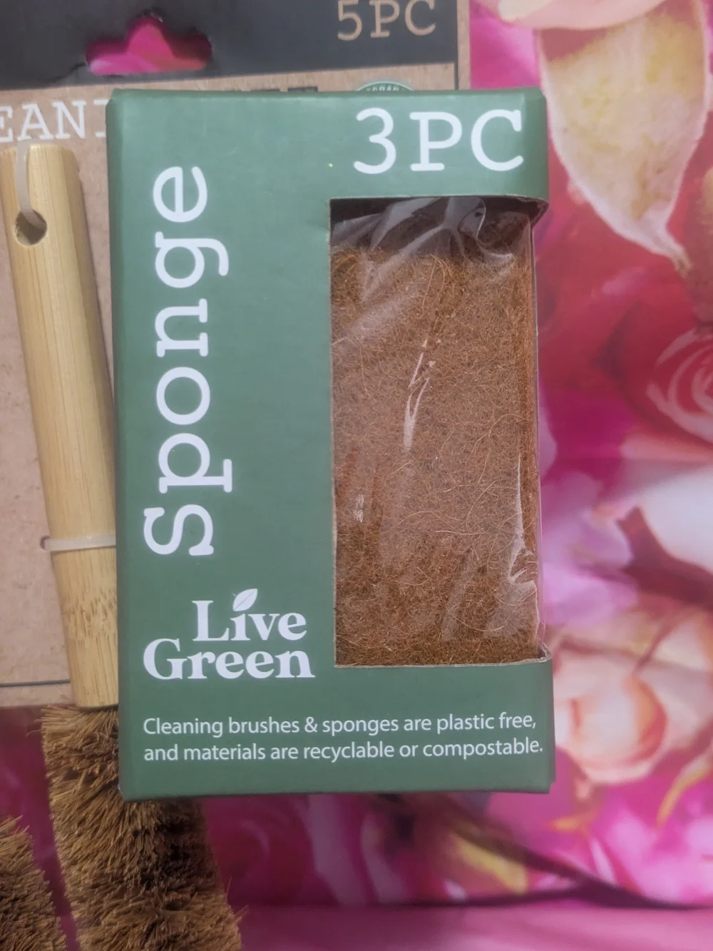 Live Green Sponge & Natural Fiber Cleaning Brushes - Brown